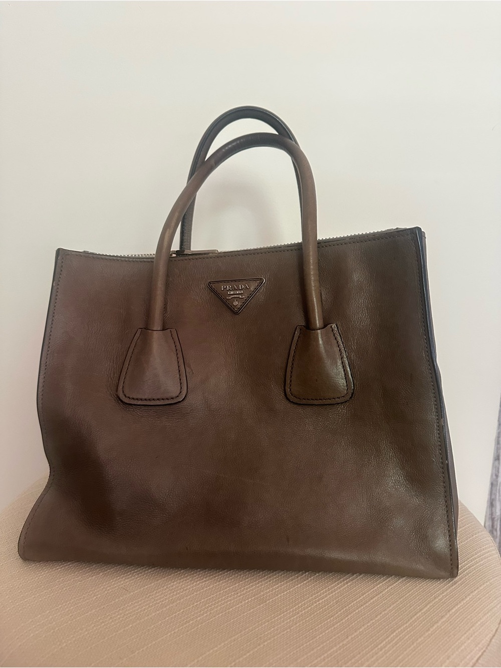 Prada GLACE’CALF Leather Tote with Double Handles - Gray